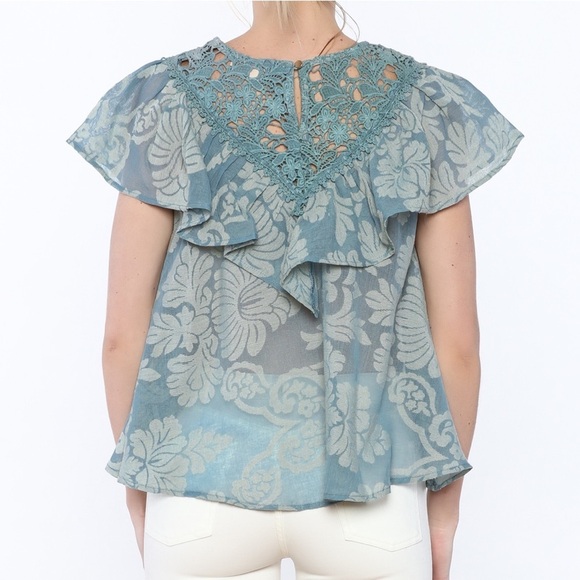 Anthropologie Serenity crochet ruffle damask top - Picture 2 of 14